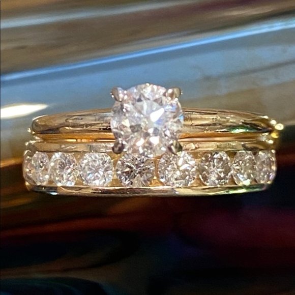 Brilliant??Diamond Solitaire & Channel Set Band YG - Picture 2 of 2